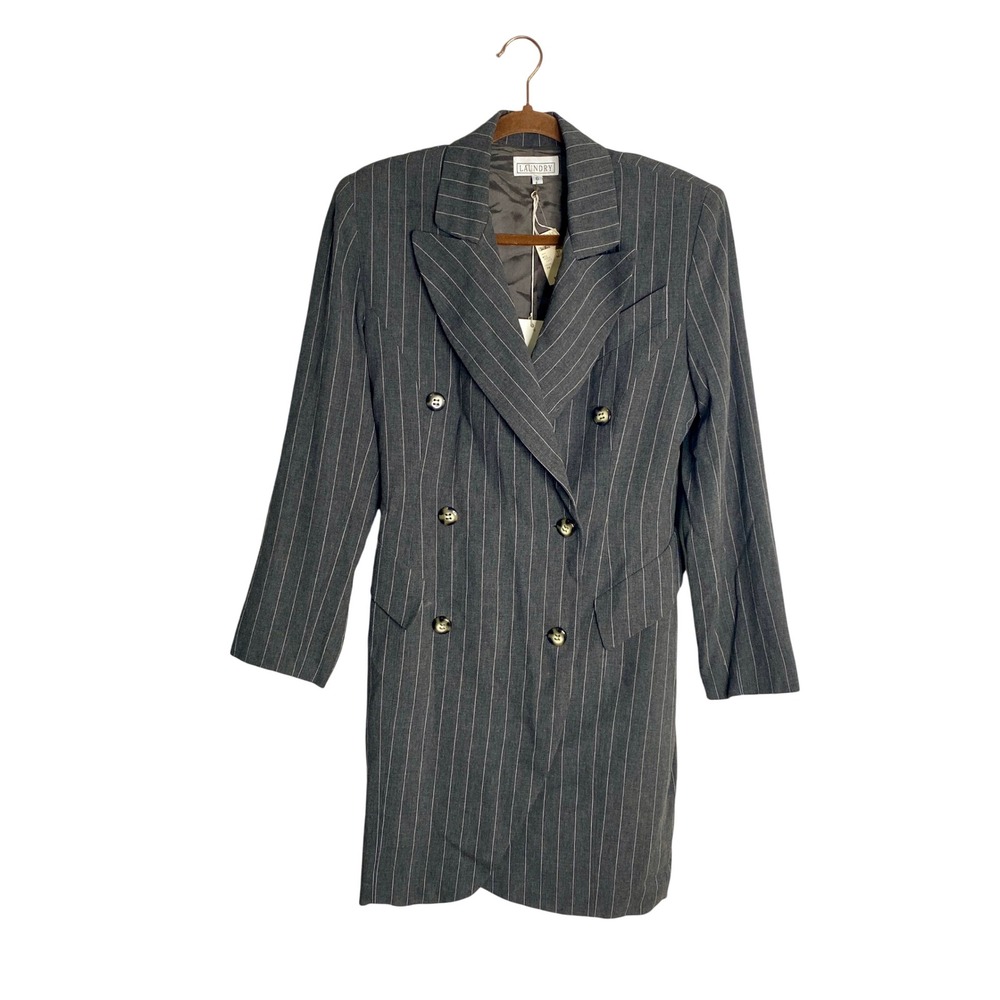 VTG Laundry 90s Dark Academia Pinstripe Long Blazer Dress Quiet Luxury